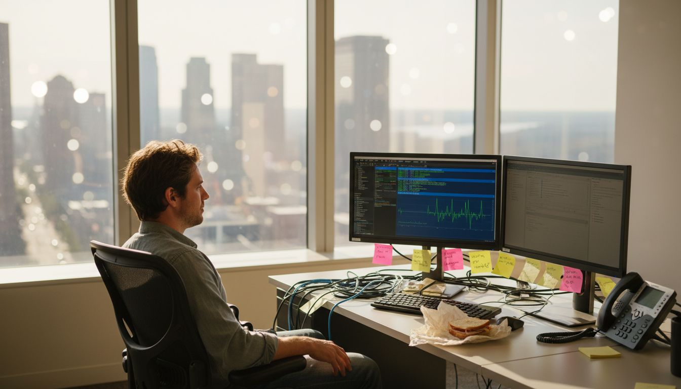 IT manager working with business broadband setup