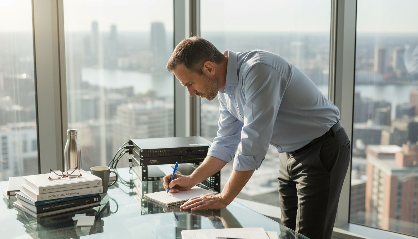 IT manager reviews office router setup