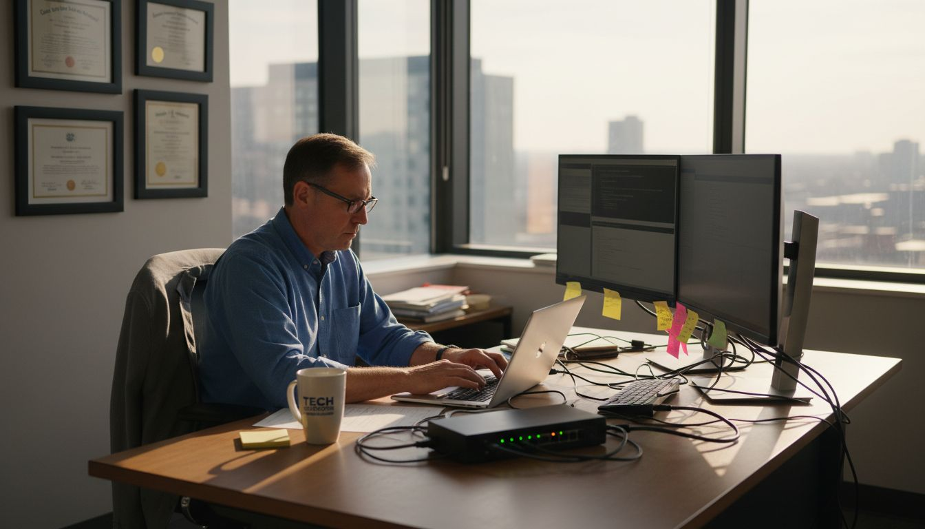 IT manager working in connected office