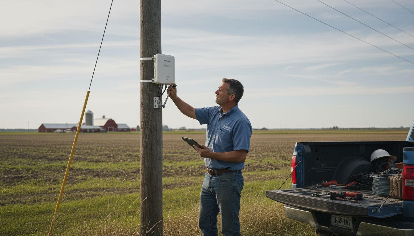 Technician inspecting rural IoT gateway