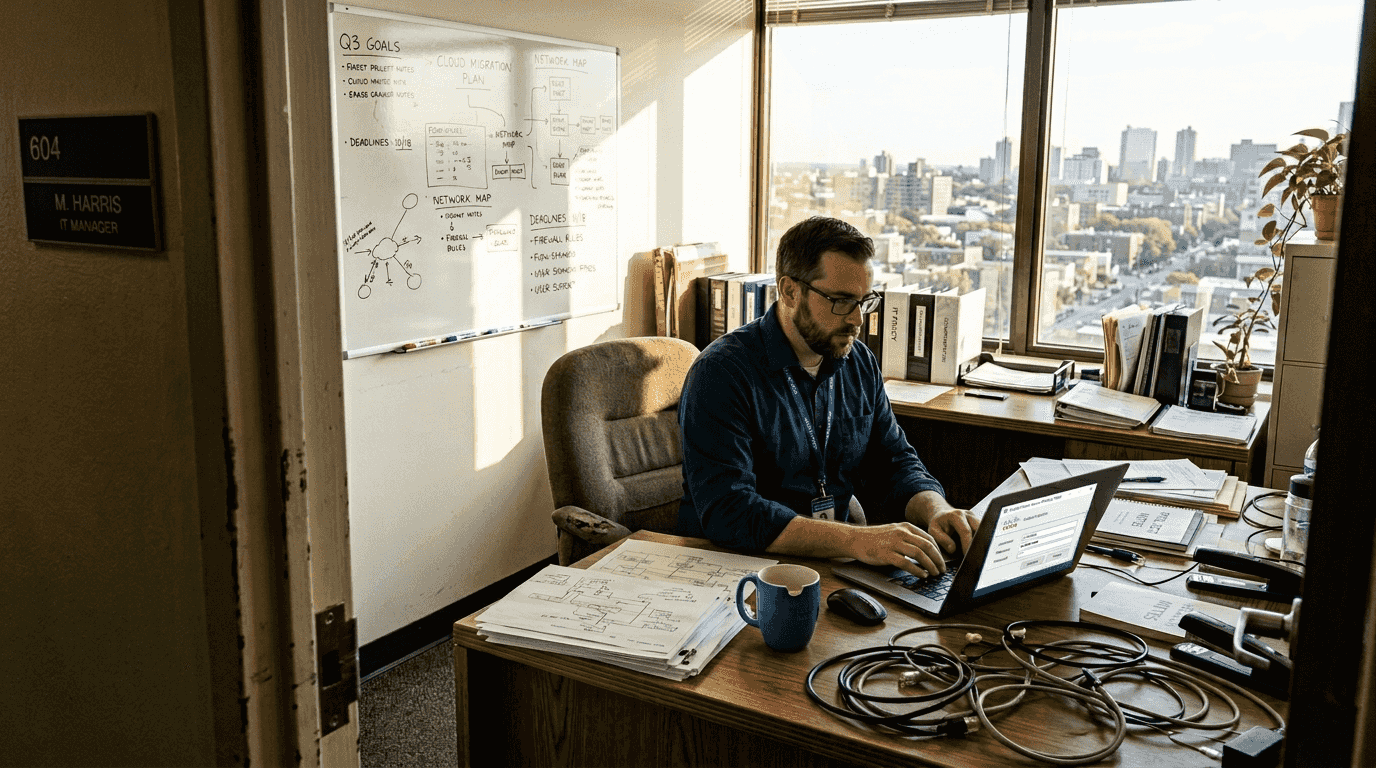 IT manager using VPN in corner office