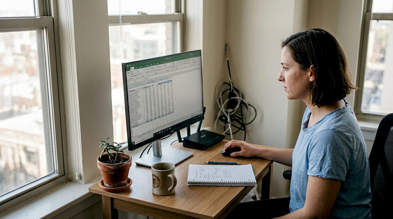 Remote worker reviewing connectivity in home office