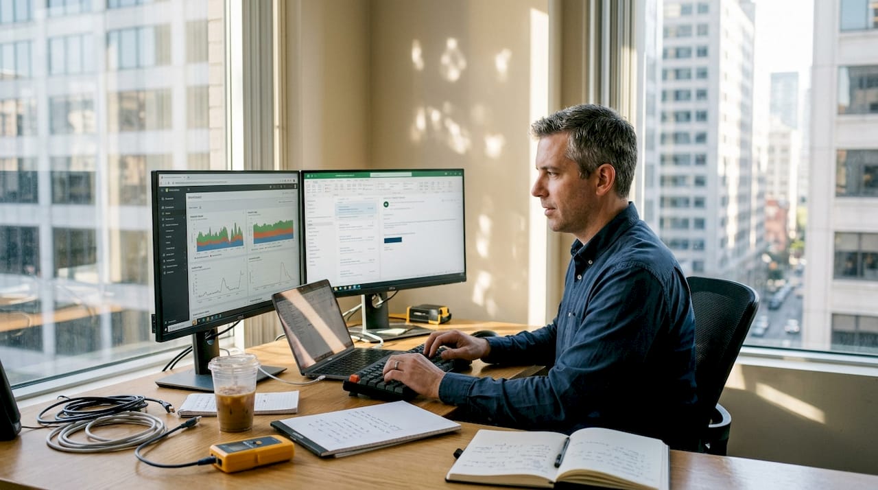 Administrator monitoring office network activity