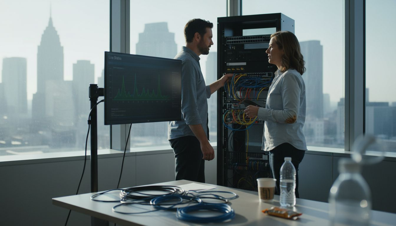 IT professionals monitoring business internet connection