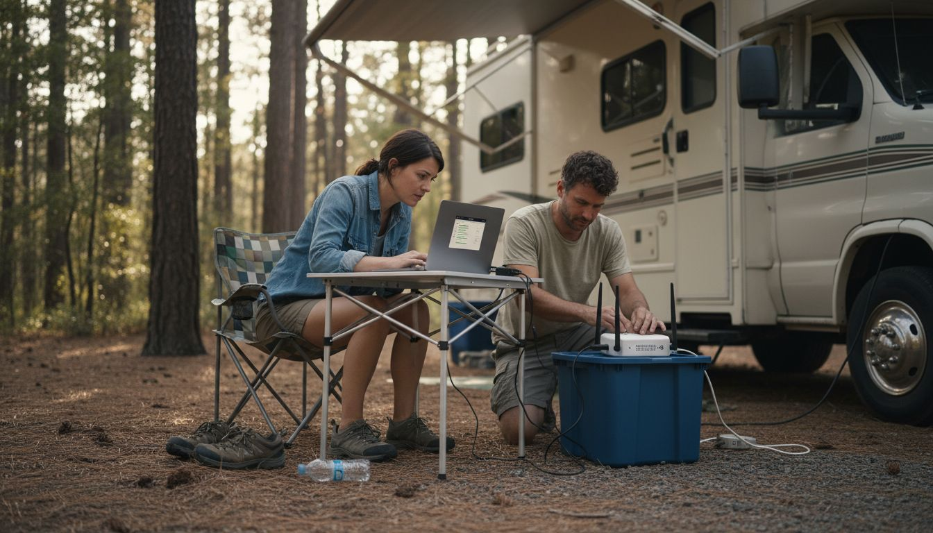 Outdoor RV internet installation scene
