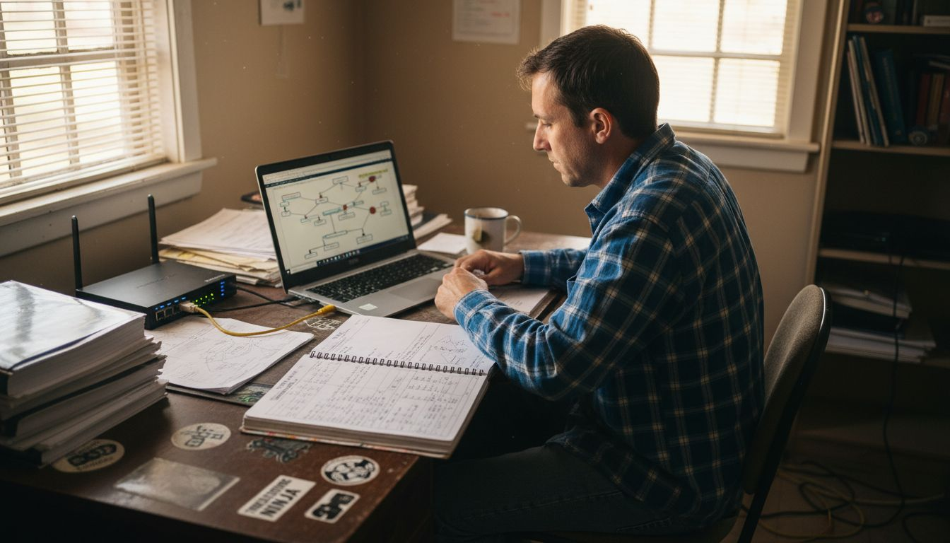 IT specialist conducting rural network risk assessment