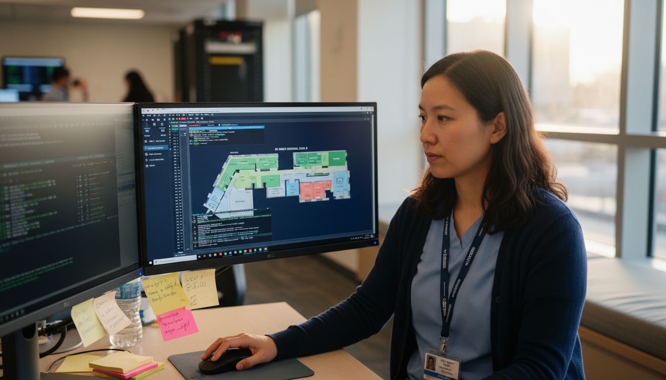 Healthcare IT specialist monitoring hospital security