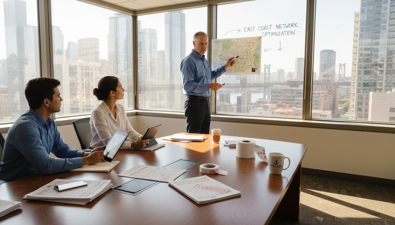 Logistics managers planning network connectivity