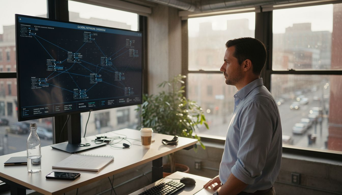 IT manager reviews enterprise network security