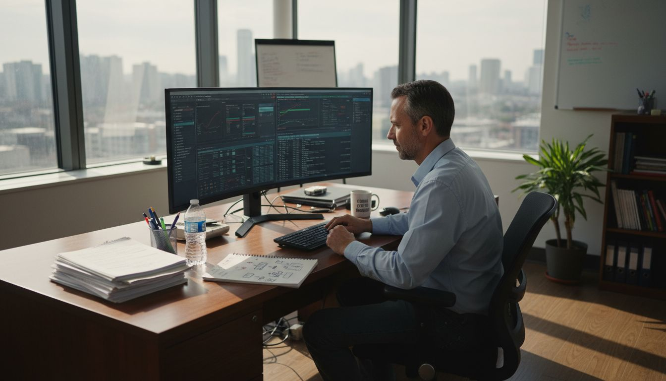 IT manager reviews security dashboard