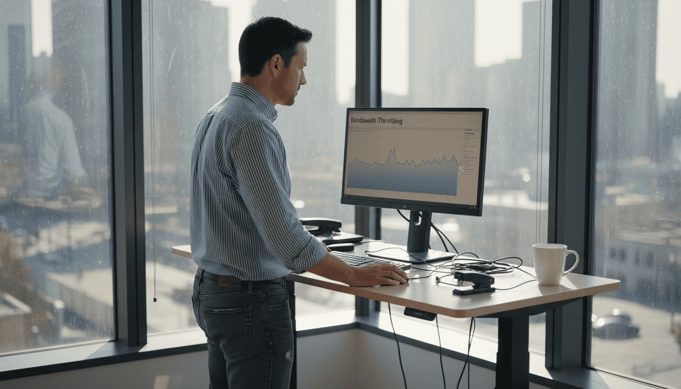 IT manager viewing speed test on office computer