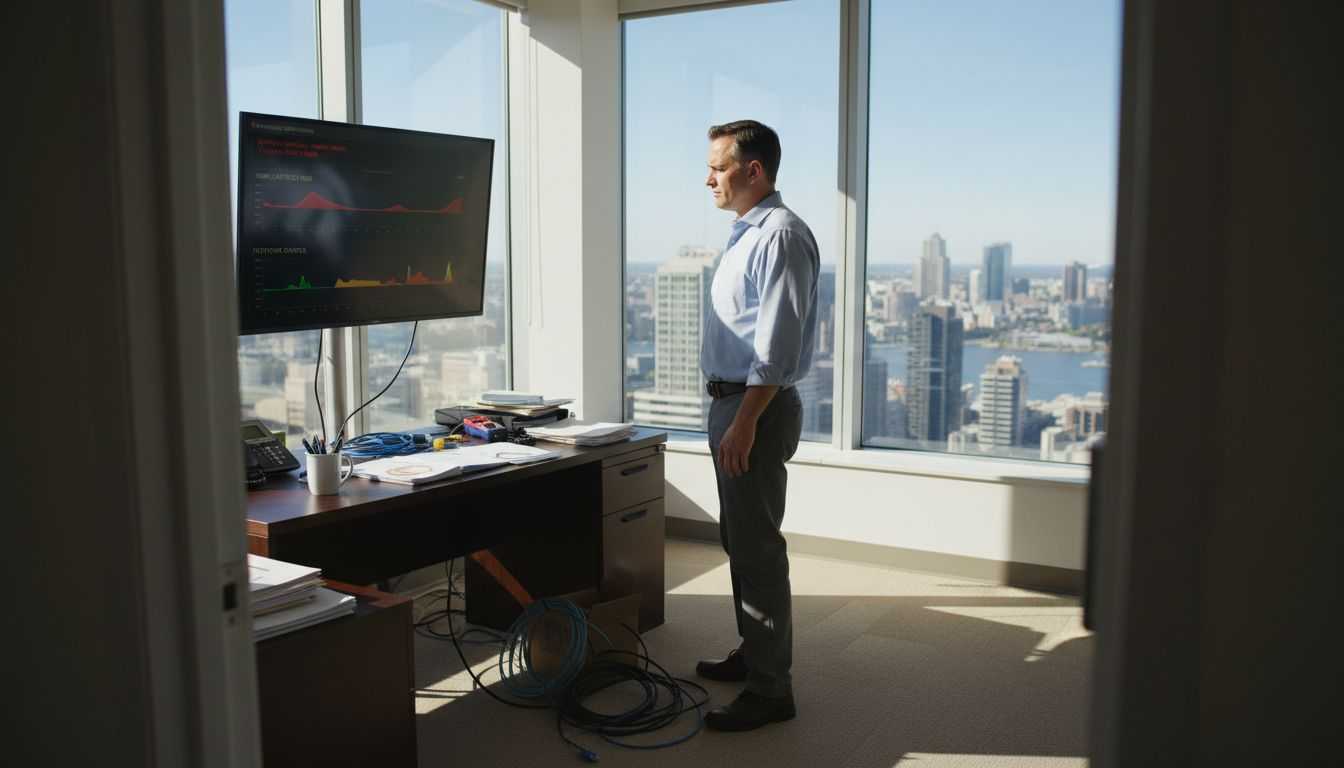 IT manager observing network monitoring dashboard