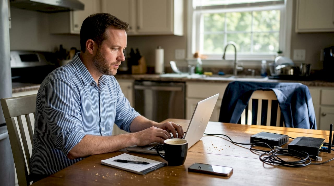 Man working remotely with laptop and VPN