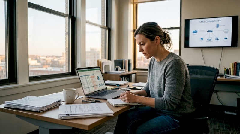 Businesswoman planning SMB internet workflow
