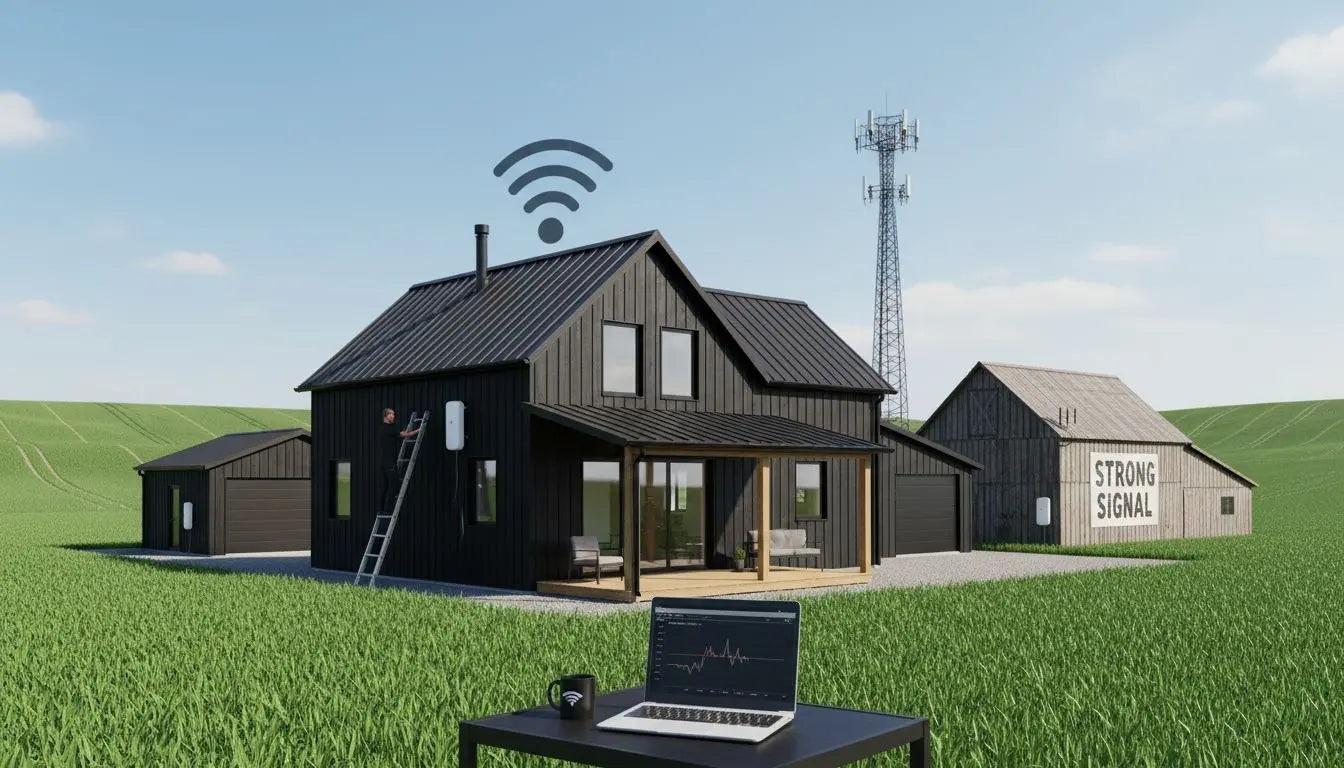 Technician improving rural WiFi connectivity